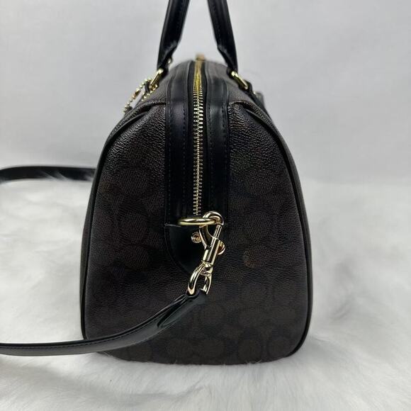 Coach Rowan Large Satchel Crossbody Bag Signature Canvas CV959 Walnut /Black NWT - Picture 4 of 10